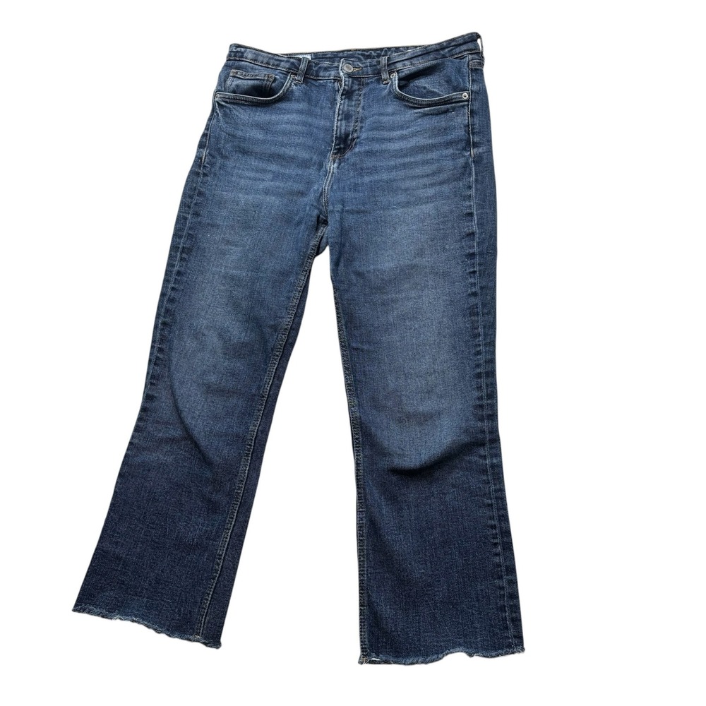 Zara Womens High Rise Cropped Straight Leg Jeans Raw Hem Blue Denim Size 10 #127